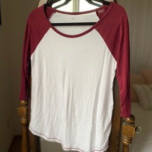 White & Burgundy Baseball Tee